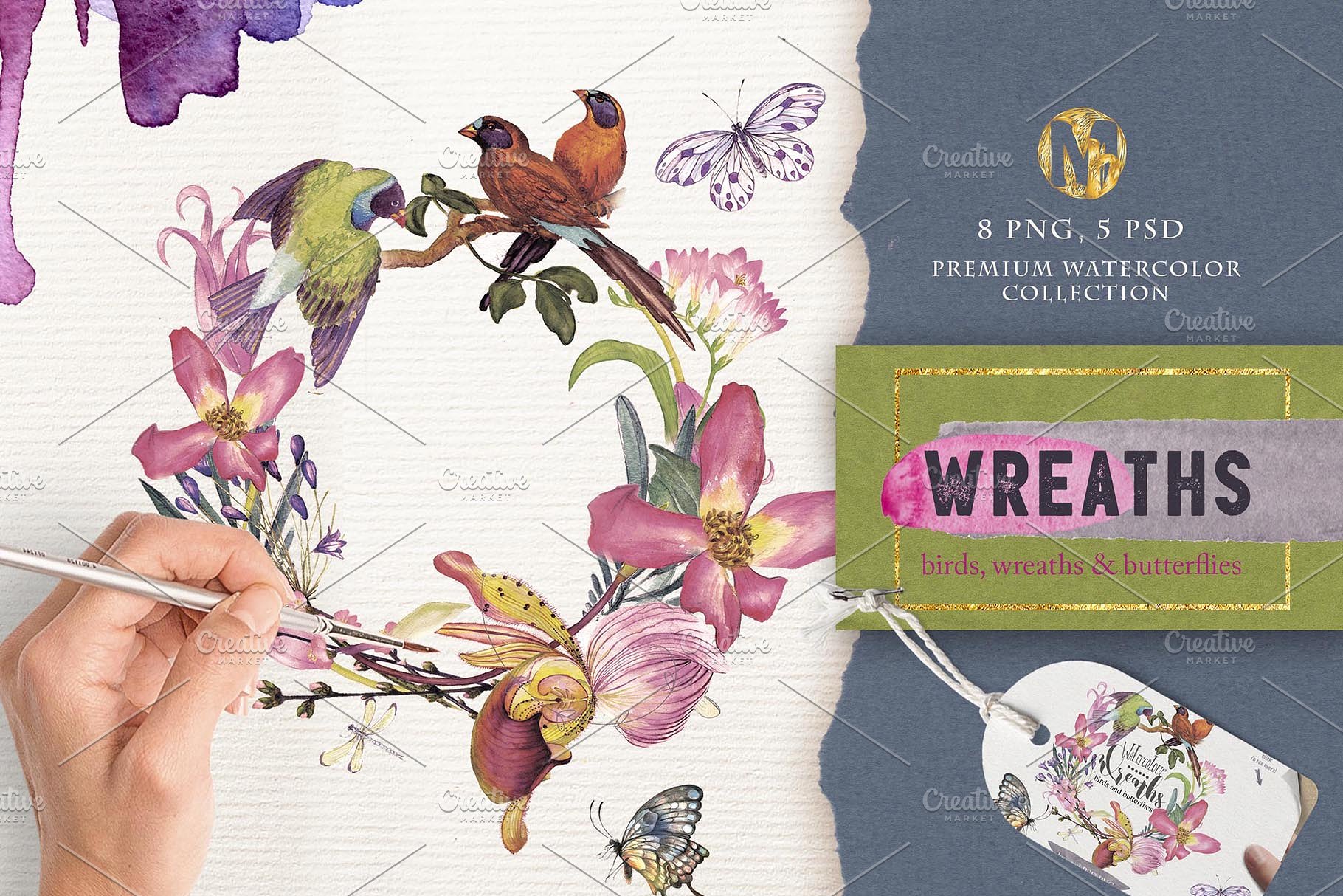 水彩花环插画素材 Watercolor wreaths vol.2