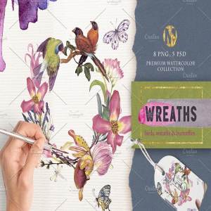 水彩花环插画素材 Watercolor wreaths vol.2
