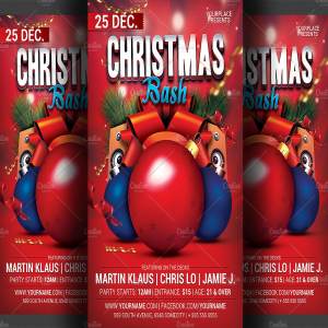 喜庆主题风格圣诞球活动海报模板 Christmas Bash Party Flyer Template