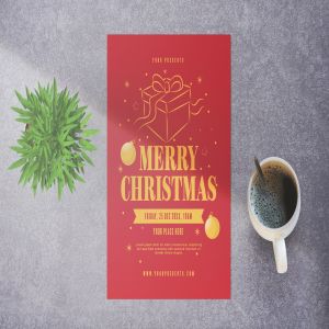 红黄配色圣诞节派对海报传单模板 Merry Christmas Party