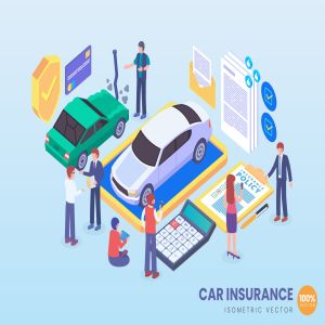 智能车险服务场景2.5D等距概念矢量插画 Isometric Car Insurance Vector Concept