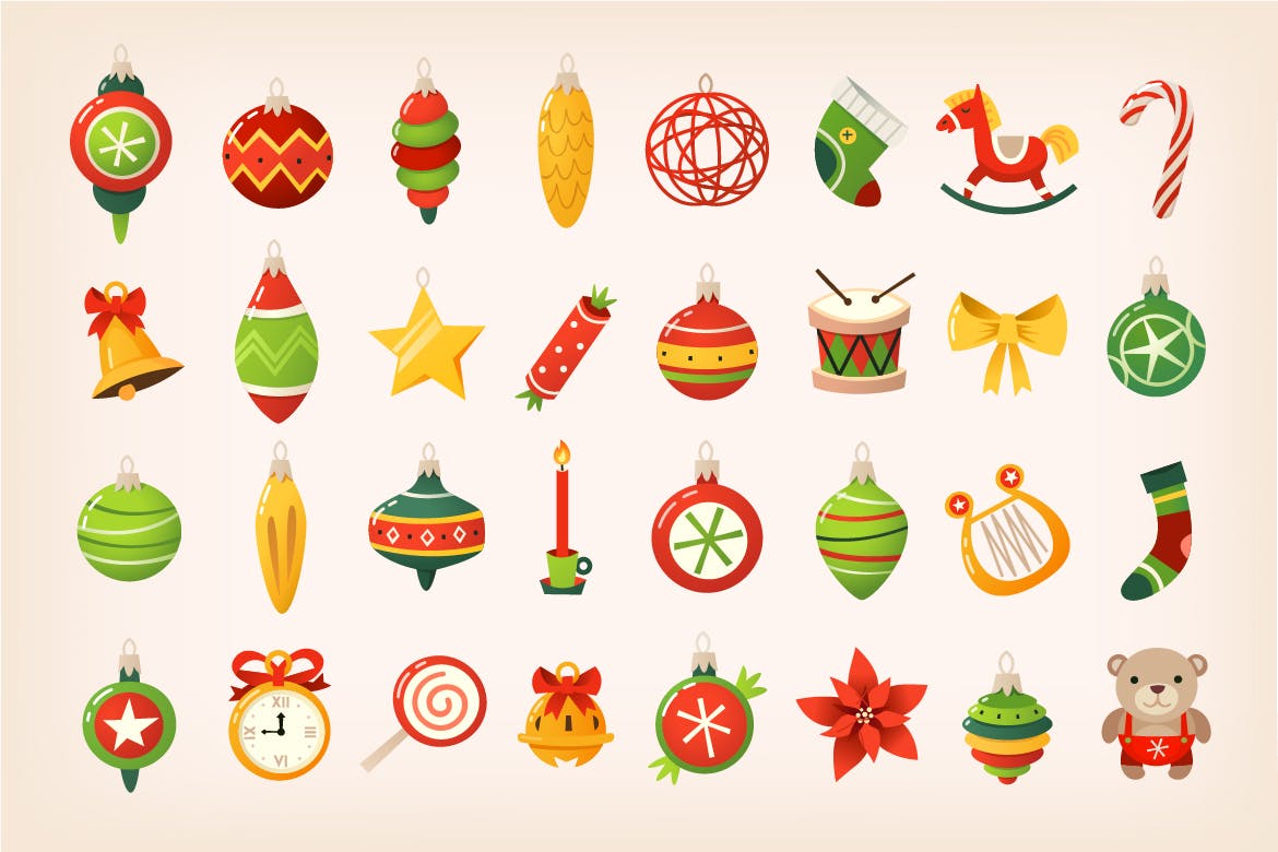 圣诞装饰球彩色矢量图标素材 Christmas Balls Icons