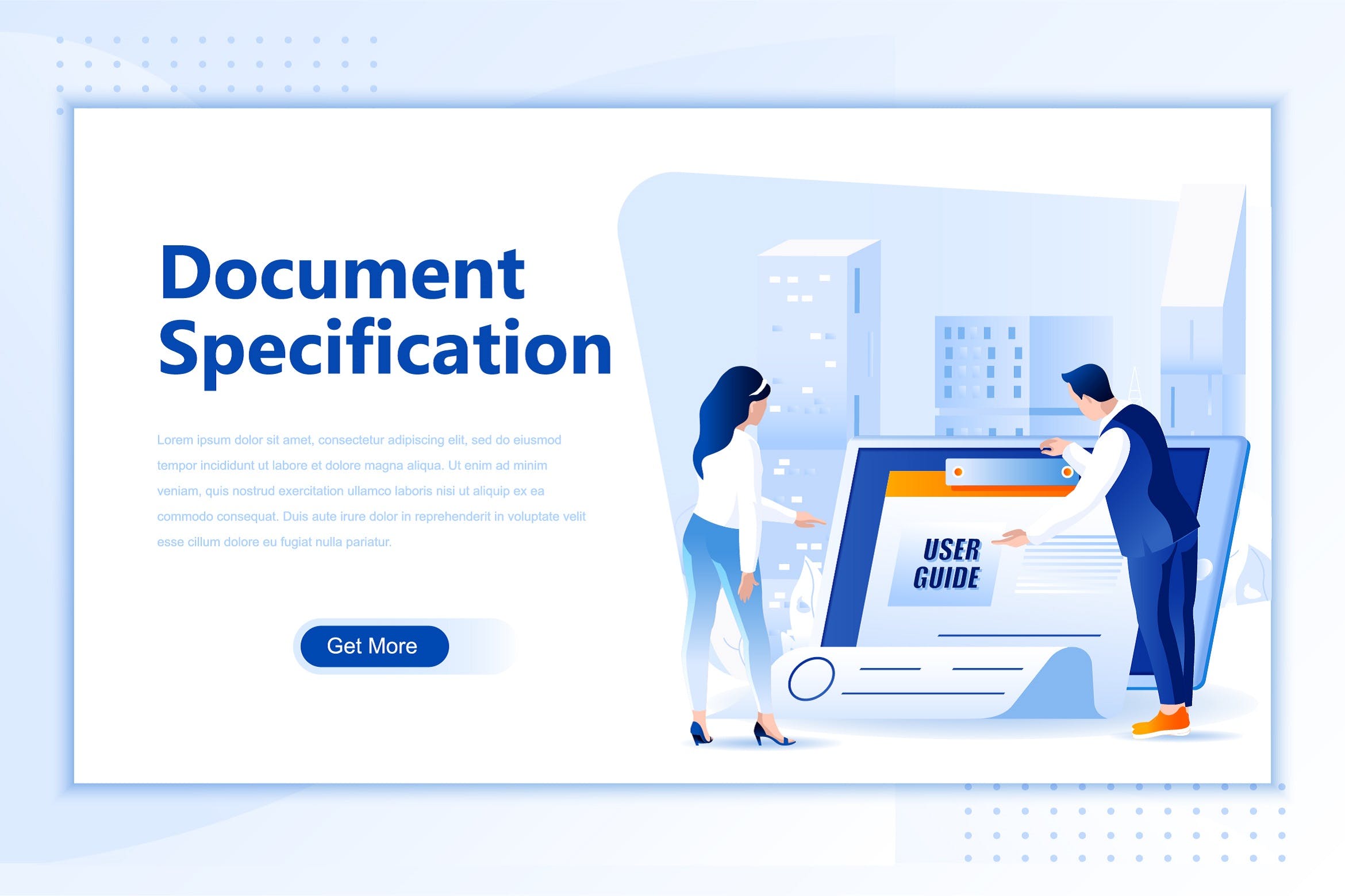 文档规范主题网站设计矢量插画素材 Document Specification Flat Landing Page Header