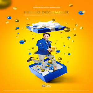 冬季圣诞节创意送礼主题海报设计模板[PSD]