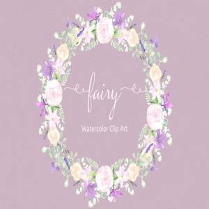 花环花束水彩剪贴画 Fairy. Purple Watercolor Clipart.