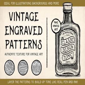复古雕刻线条图案纹理AI图层样式 Vintage Engraved Patterns插图1
