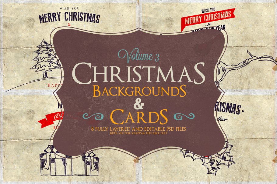 圣诞节主题背景&卡片模板v3 Christmas Background & Cards Vol.3