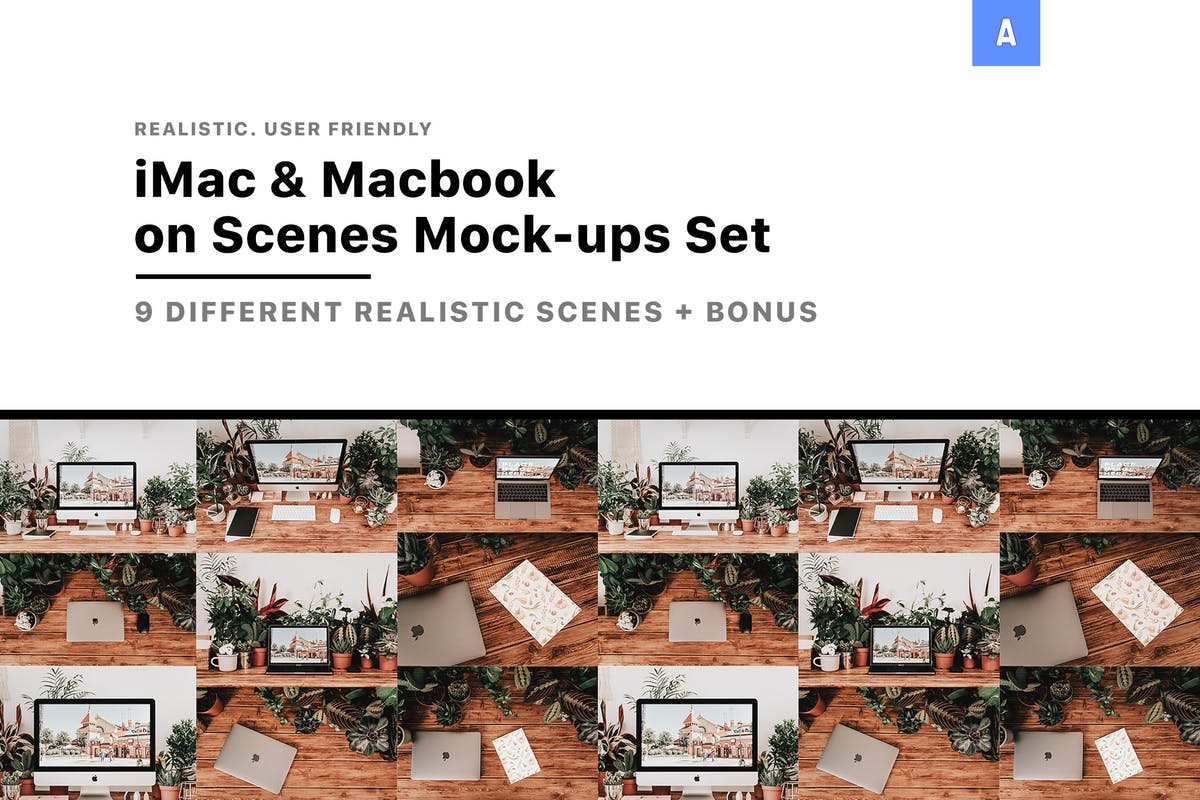 iMac＆Macbook办公场景样机 iMac & Macbook on Scenes Mock-ups