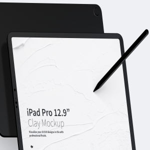 iPad Pro平板电脑前视图&后视图样机模板 Clay iPad Pro 12.9” Mockup, Landscape Front and Back View插图2