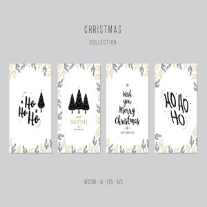 圣诞树&圣诞祝福语圣诞节贺卡矢量设计模板集 Christmas Greeting Vector Card Set