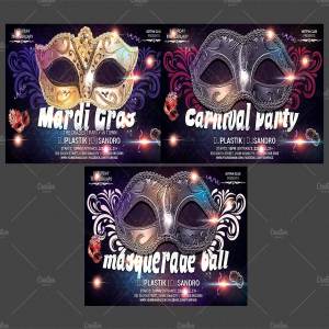 嘉年华狂欢节派对传单模板 Carnival-Mardi Gras Party Flyer Temp