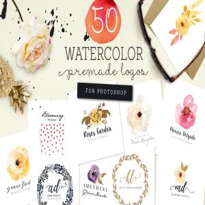50枚预设水彩风格Logo模板 50 Premade Watercolor Logos