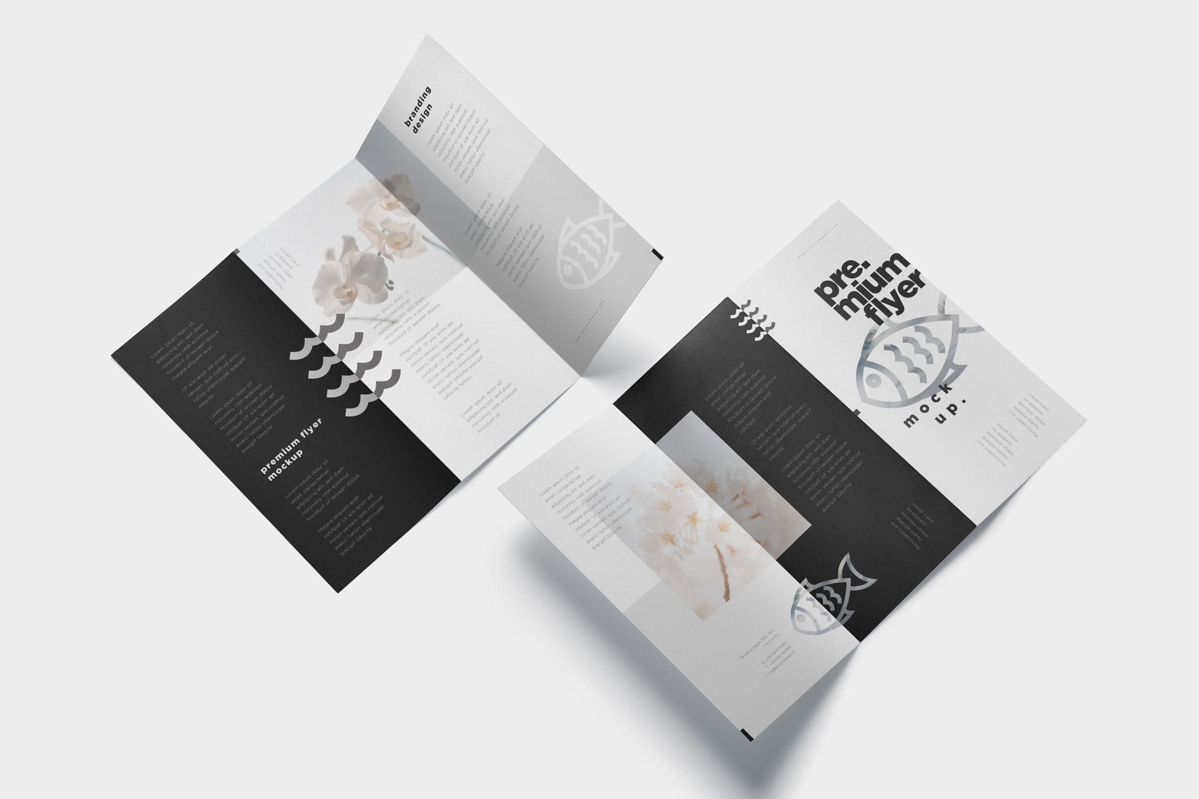 高品质三折页企业/品牌宣传册样机模板 Premium Quality Flyer Mockups