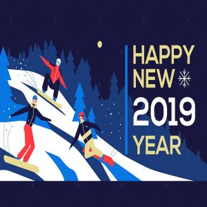 新年主题滑雪场景扁平设计插画素材 Happy new year 2019 – flat design illustration