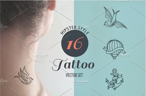 时尚风格纹身矢量图形 Hipster Style Tattoo – vector
