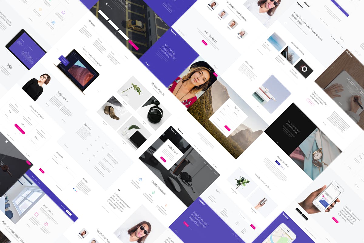 现代风格企业商务专业网站PSD&SKETCH模板 Replacer UI Kit