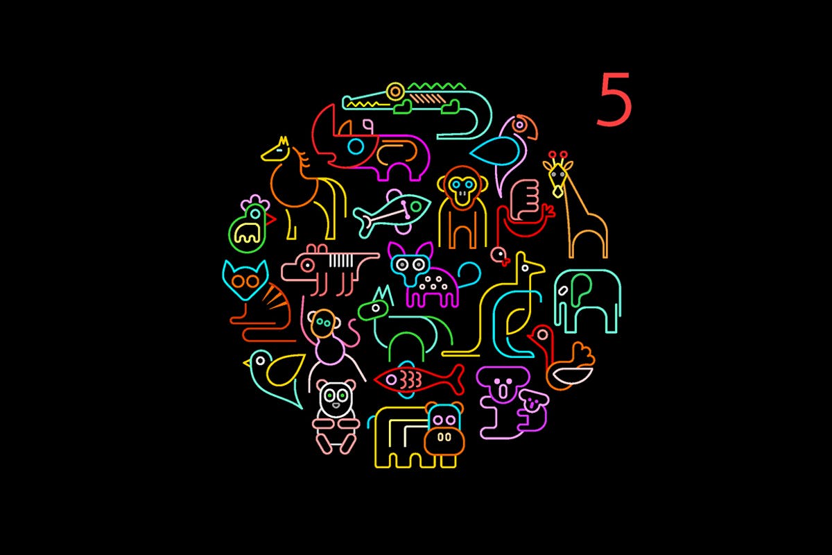5个动物园动物圆形矢量插画素材 5 Zoo Animals Round vector illustrations