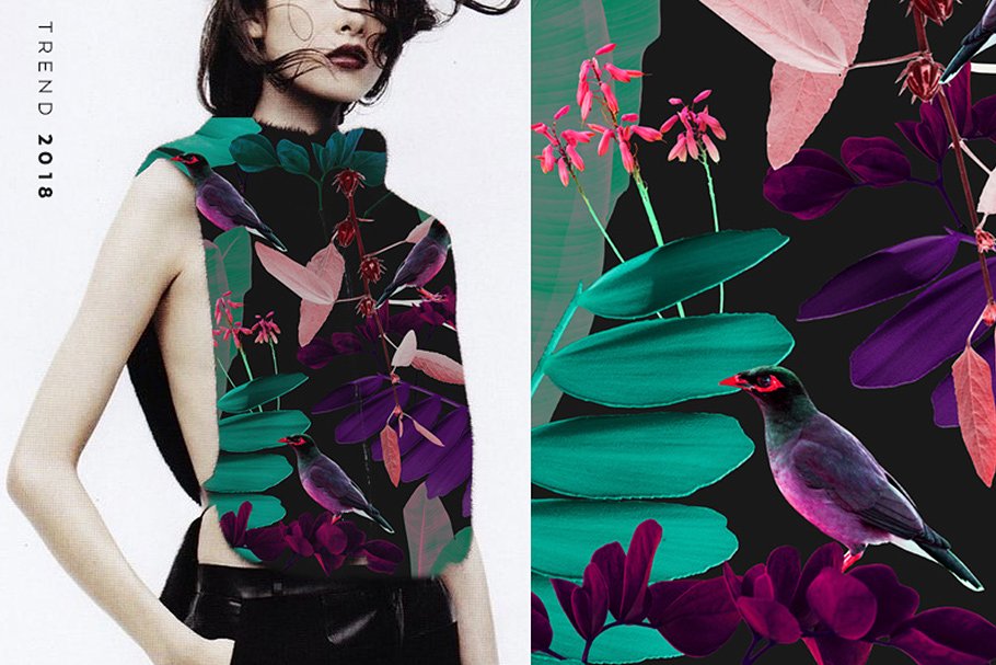 带叶的无缝花卉图案纹理 Seamless floral patterns with leaves