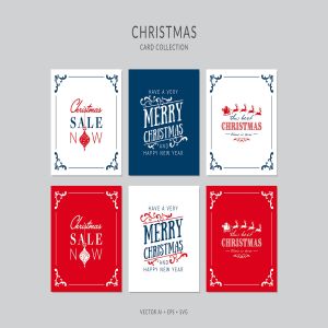 复古装饰框风格圣诞节贺卡设计模板 Christmas Greeting Card Vector Set