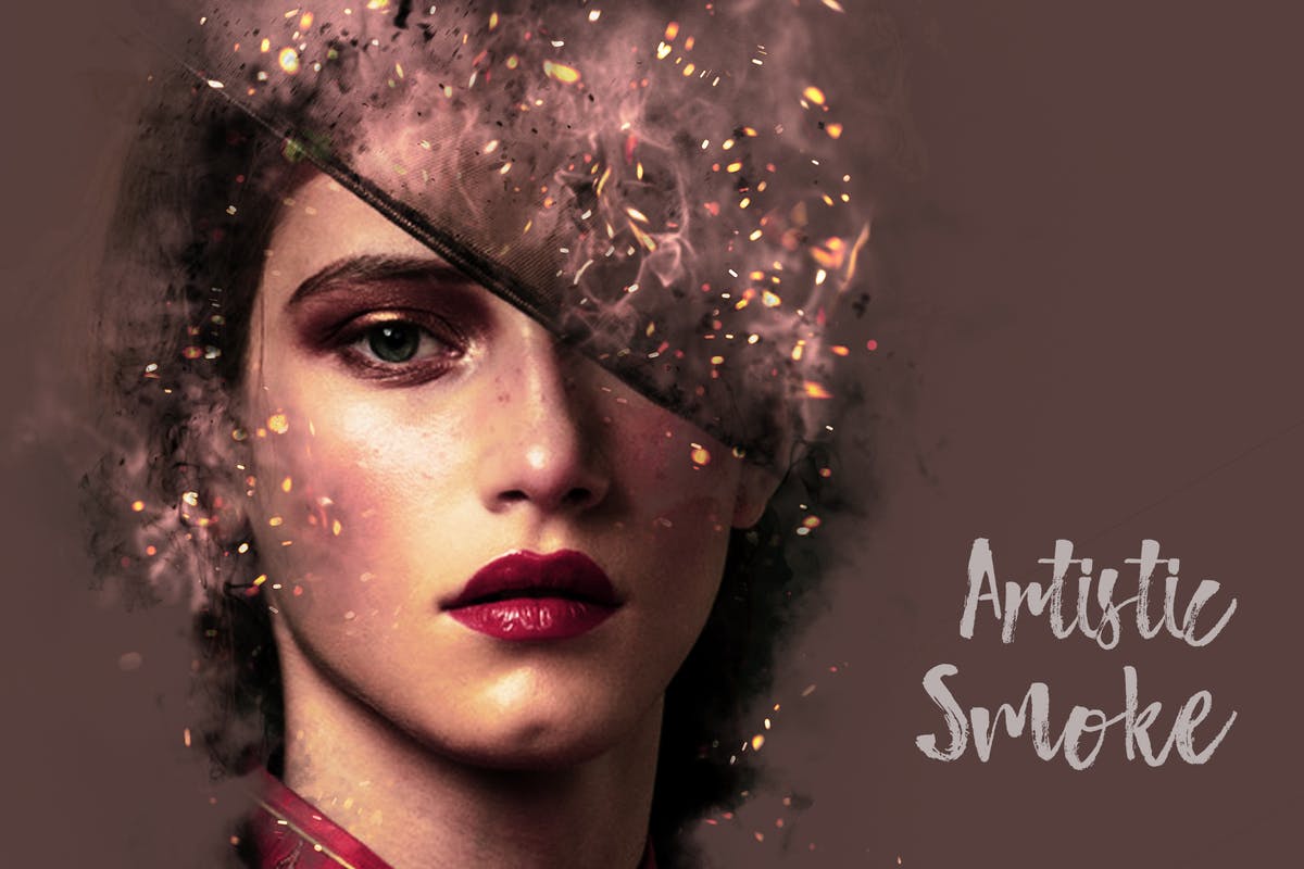 8款照片添加梦幻烟雾效果PSD分层模板 Artistic Smoke Portrait Psd Photo Effect Templates