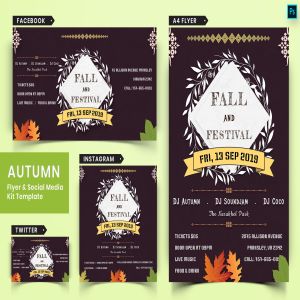 秋季节日主题传单设计和社交媒体设计素材包03 Autumn Festival Flyer & Social Media Pack-03