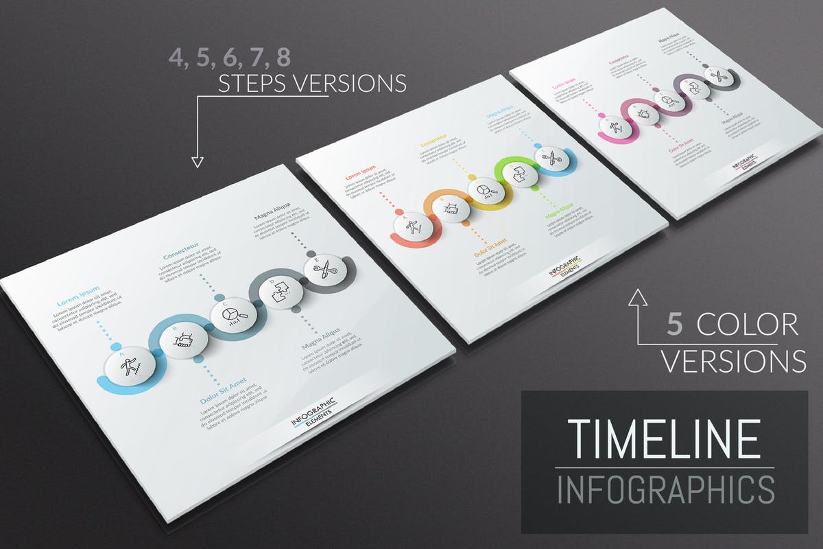 25款时间轴信息图表PPT模板素材 25 Infographic Timelines