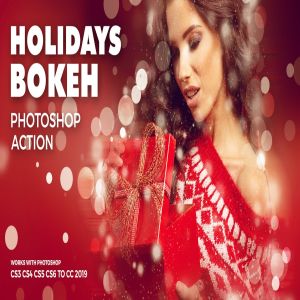 节日气氛营造散景光斑特效背景PS动作 Holidays Bokeh Photoshop Action
