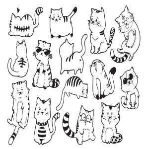 可爱有趣卡通猫涂鸦手绘矢量图案素材cuteandfunnycatsdoodlevector