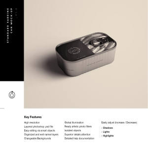 沙丁鱼罐头包装外观设计样机PSD模板 Sardine Can Mockup PSD