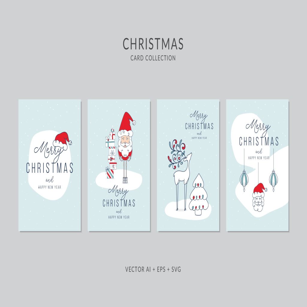 圣诞老人卡通手绘圣诞节贺卡矢量设计模板集v2 Christmas Greeting Card Vector Set插图