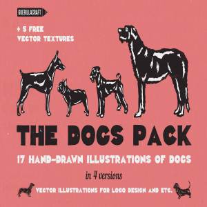手绘涂鸦小狗剪影矢量插画素材 The Dogs Pack