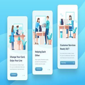 生活服务场景APP启动页插画素材 Helping Each  Other Illustration – Onboarding