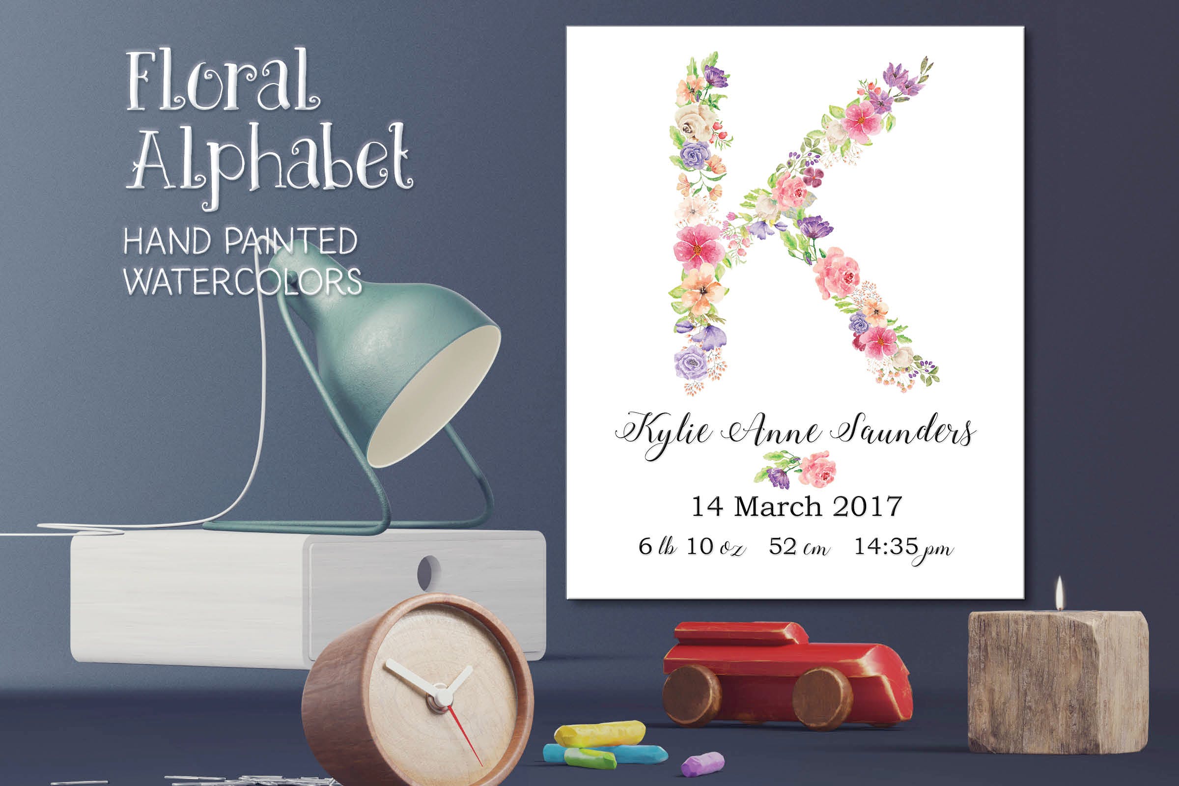 水彩手绘夏季混合花卉字母剪贴画PNG素材 Floral Alphabet: Mixed Summer Blooms