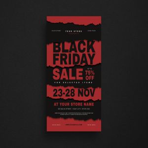 红黑配色撕纸风格黒五促销广告海报传单模板 Black Friday Event Flyer