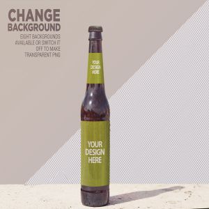 公园背景啤酒瓶设计正视图样机Front Backgrounds Beer Mockup - 一流设计网