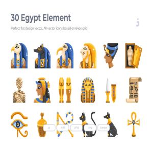 30枚埃及元素扁平设计风格矢量图标 30 Egypt Element Icons – Flat