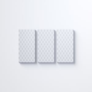 挂墙等距画布画框作品展览效果图前视图样机素材 Three 3:4 Portrait Canvas Mockup Hanging on Wall, Front View