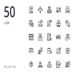 50枚法律主题黑色线条矢量图标 Law 50