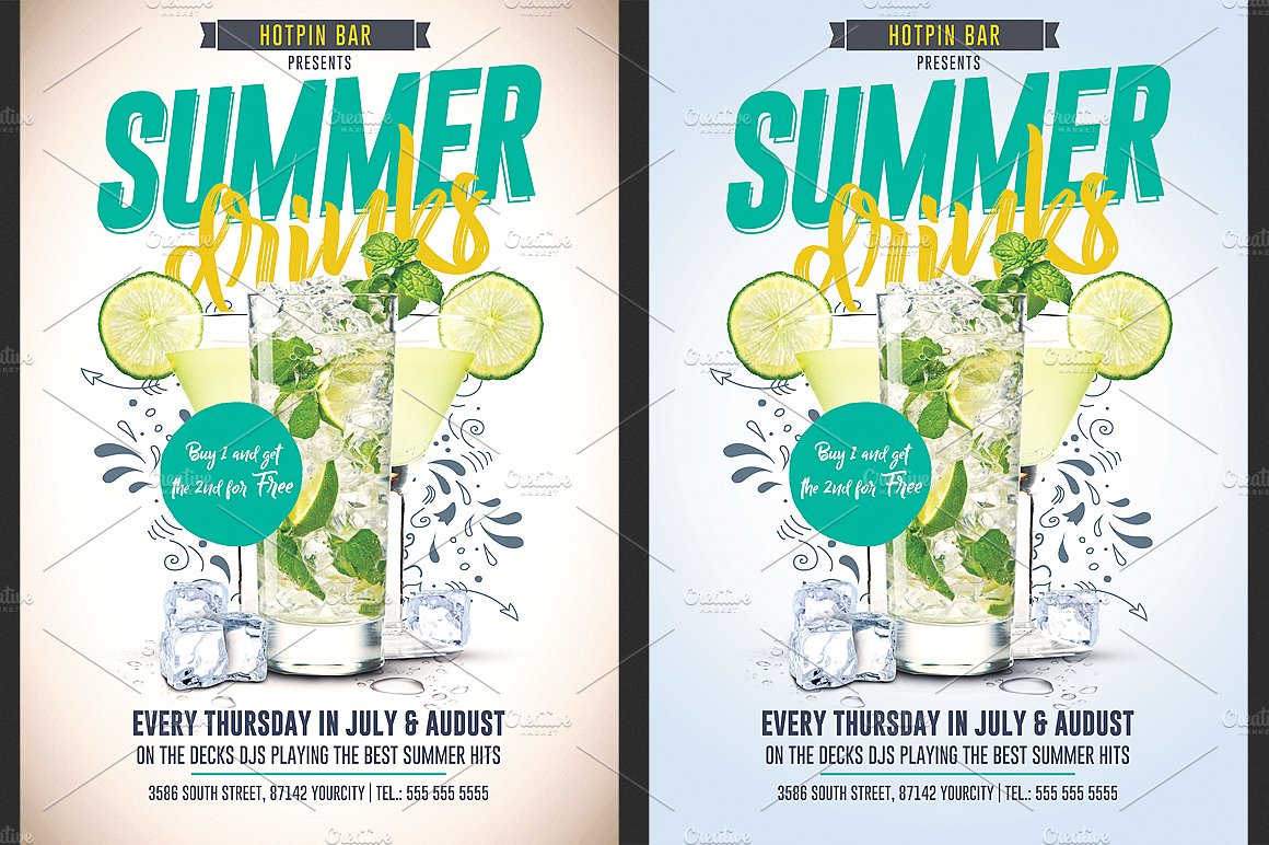 夏季冷饮饮料促销传单模板 Summer Drinks Promotion Flyer