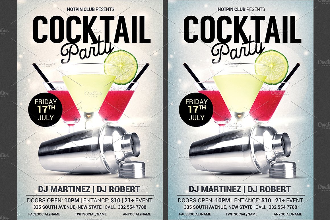 高档性感鸡尾酒舞会活动传单模板 Cocktail Party Flyer Template