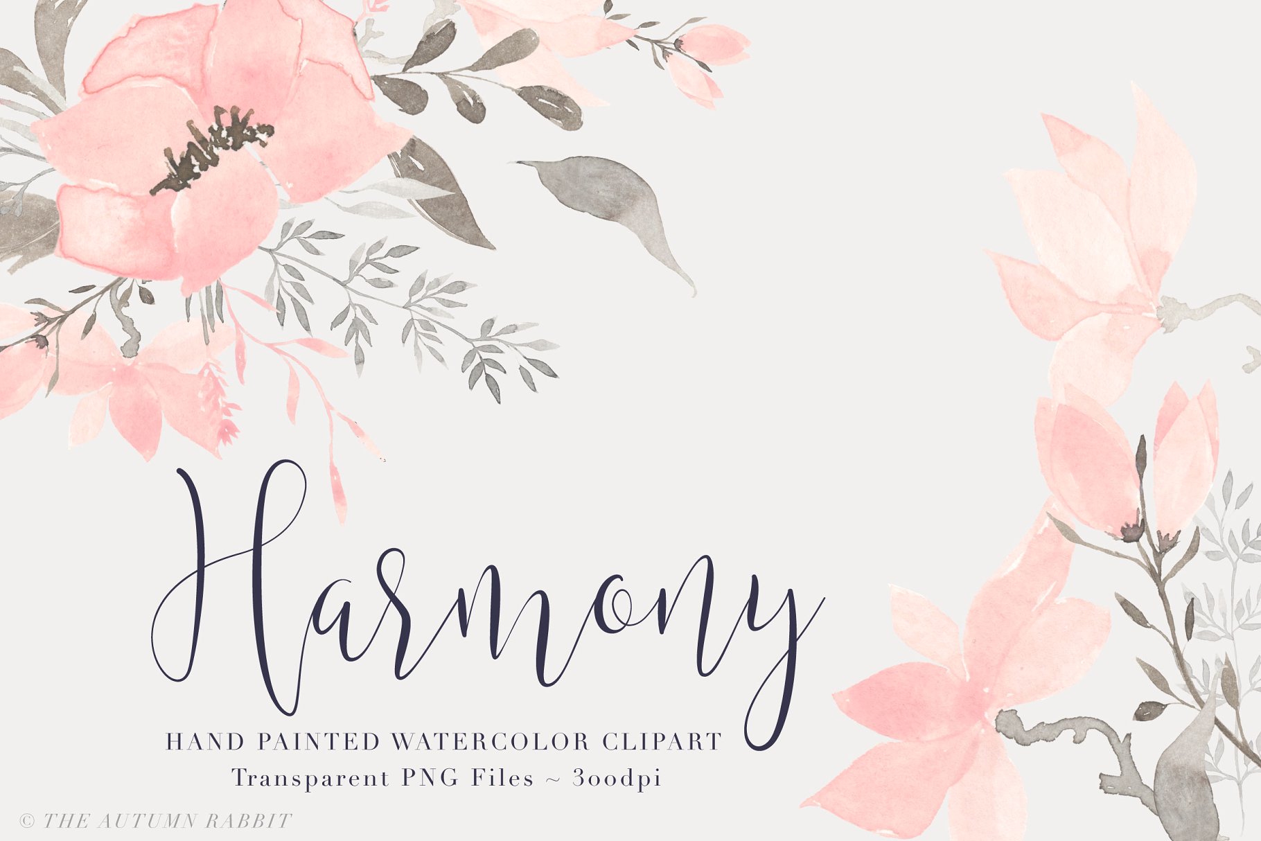 优雅水彩手绘花卉剪贴画 Watercolor Floral Clipart – Harmony
