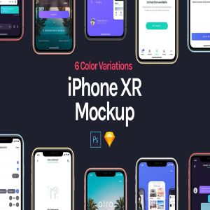 六色iPhone XR手机UI设计预览样机模板 iPhone XR Mockup插图2
