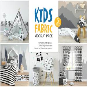 儿童室内织物样机模板 KIDS Interior Fabric Mockup Pack – 1