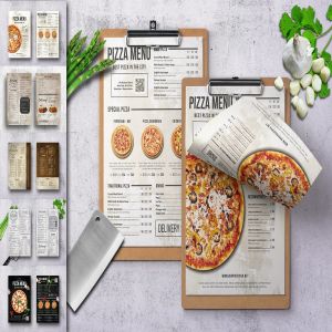经典设计分隔单页披萨店/餐厅菜单模板 Single Page A4 & US Letter Menu Bundle