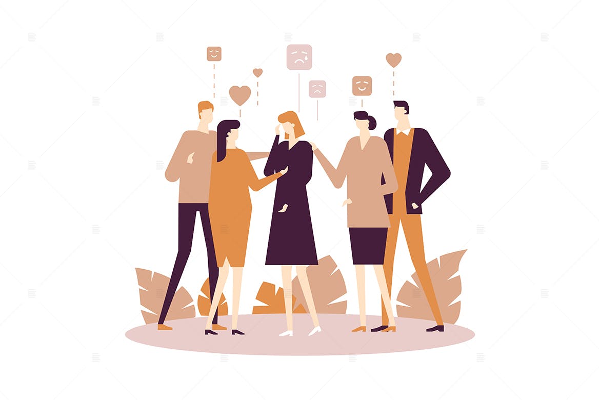 团体情感治疗场景扁平化设计插画 Group therapy – flat design style illustration