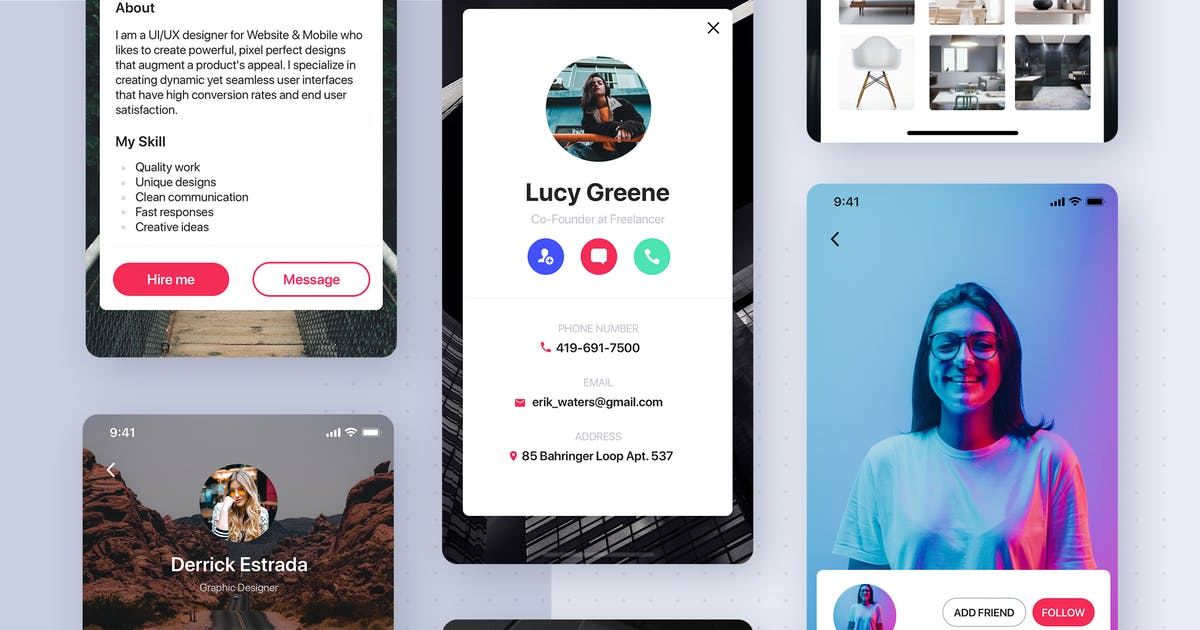 职场社交APP应用用户中心界面设计UI套件2 User Profile mobile app UI Kit