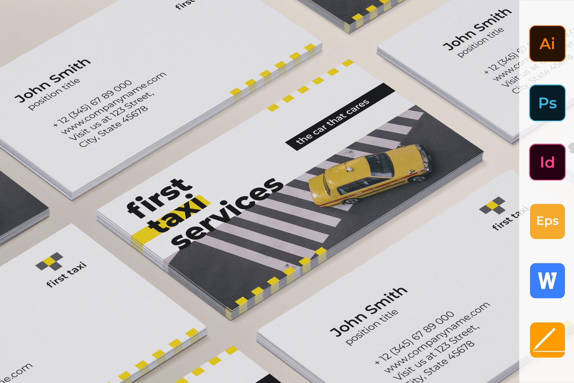 出租车/网约车服务企业司机名片设计模板 Taxi Services Business Card