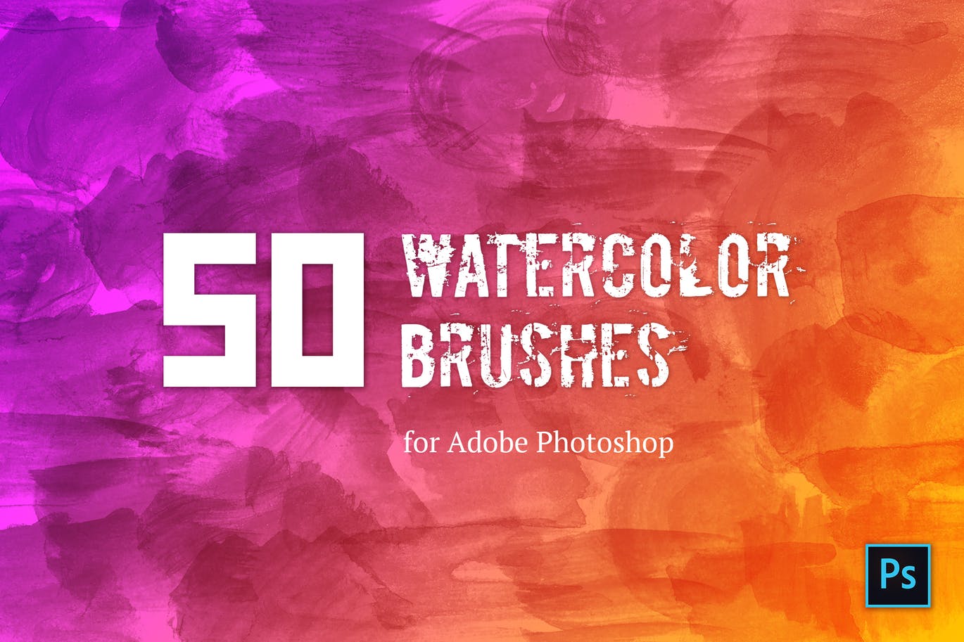 50个手工水彩笔刷笔触图形PS笔刷#1 Watercolor Brush Set #1