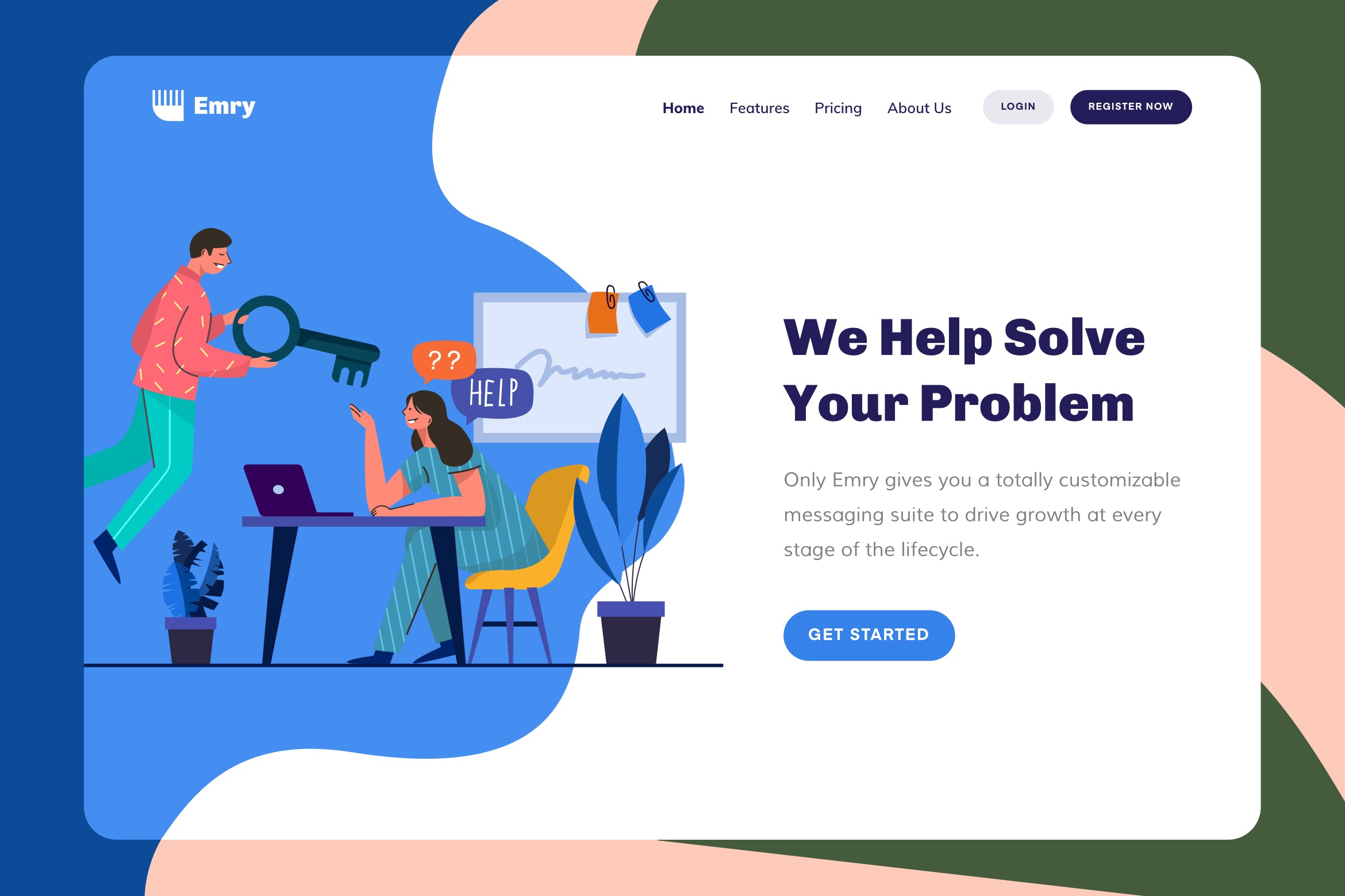 帮助中心主题网站设计矢量插画素材 Emry – Help Header