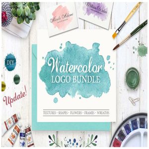 水彩插画/Logo设计素材包 Watercolor Logo Bundle. DIY
